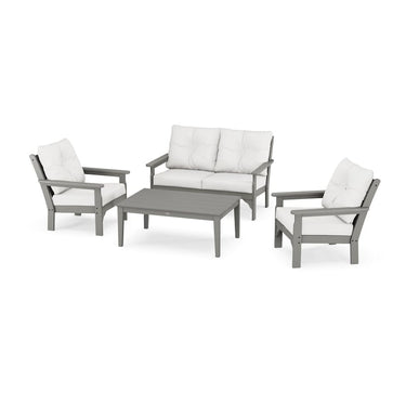 POLYWOOD Vineyard 4-Piece Deep Seating Set w/ 2 Club Chairs - Slate Grey / Natural Linen